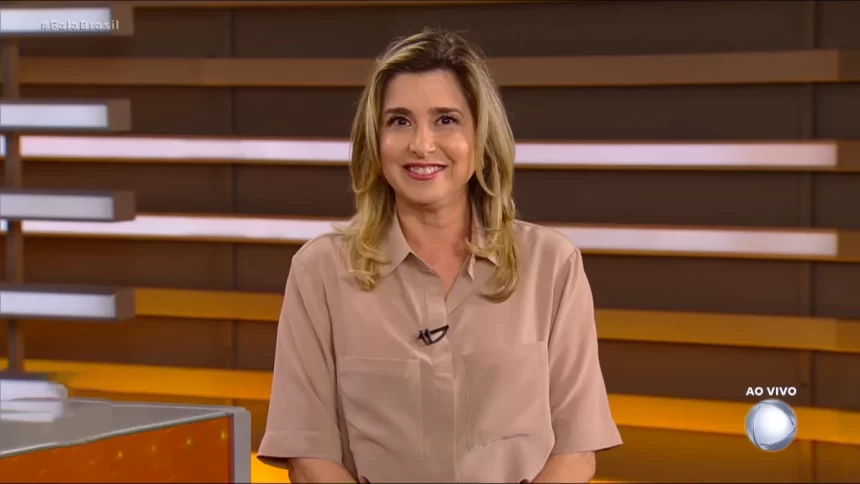 Mylena Ciribelli no cenário do Fala Brasil