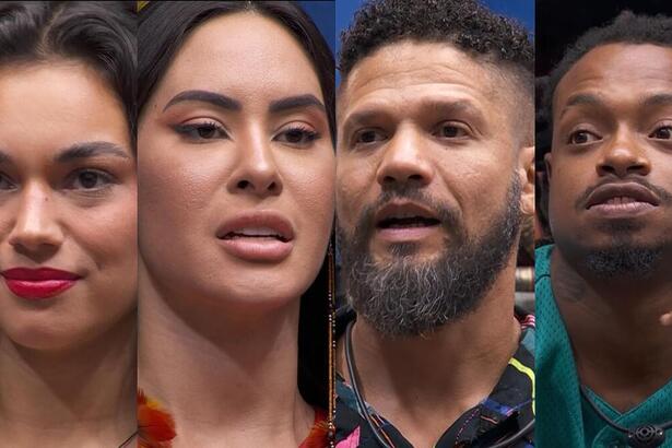 Alane, Isabelle, Juninho e Lucas Luigi olham para a câmera e pedem votos no 6º Paredão do BBB 24