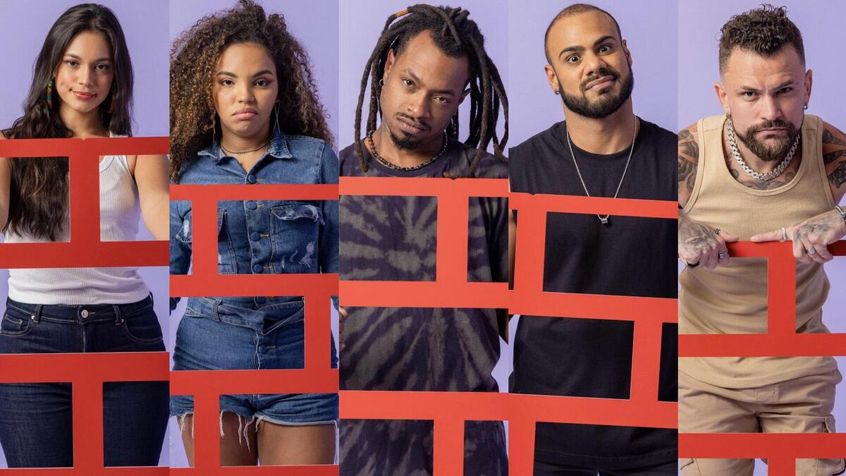 Alane, Pitel, Luigi, Marcus e Vinicius na arte do 5º Paredão