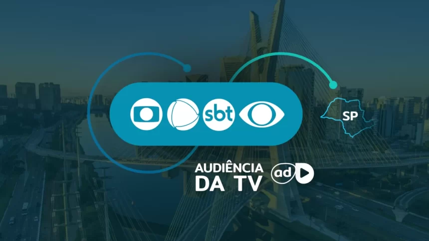 Arte gráfica dos consolidados de audiência da TV Globo, Record, SBT e Band em São Paulo