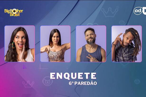 Alane, Isabelle, Juninho e Lucas Luigi na arte da enquete do 6º Paredão do BBB 24