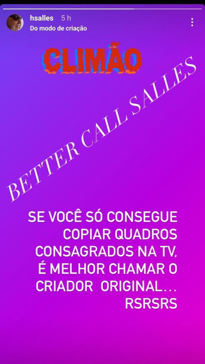 Indireta de Homero Salles, ex-diretor do Gugu, postada na ferramenta stories do Instagram. 