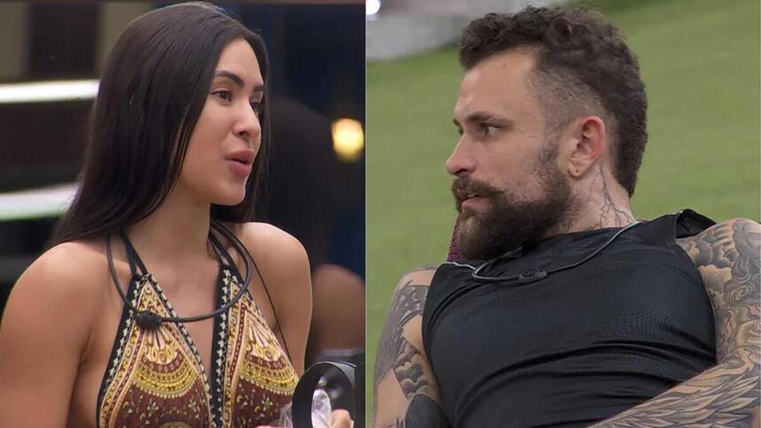Isabelle e Vinicius em uma montagem no BBB 24