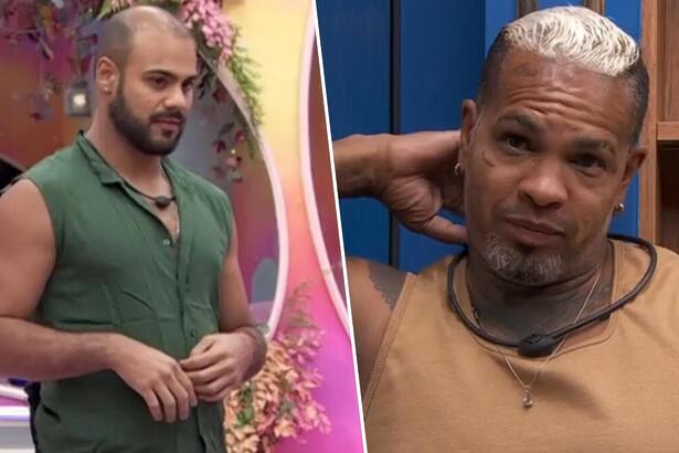 Marcus Vinicius e Rodriguinho em uma montagem no BBB 24