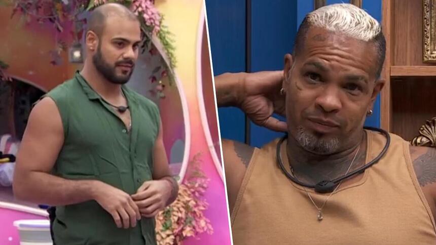 Marcus Vinicius e Rodriguinho em uma montagem no BBB 24