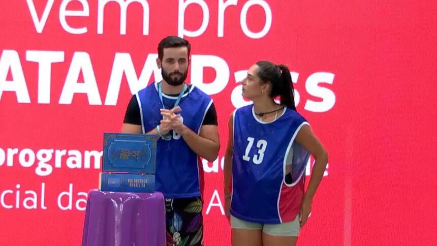 Matteus e Deniziane durante a Prova do Anjo do BBB 24