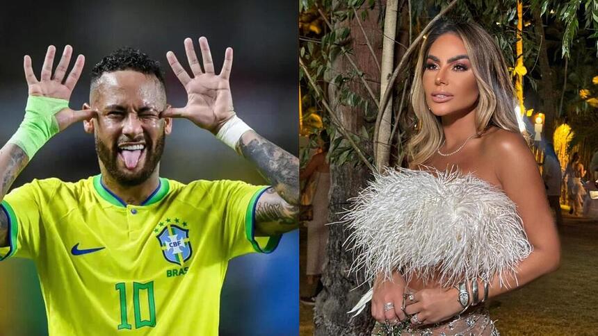 Montagem de Neymar fazendo careta ao lado da modelo Jamile