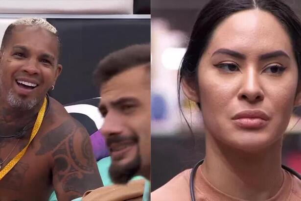 Rodriguinho e Nizam sorrindo de Isabelle no quarto do líder do BBB 24