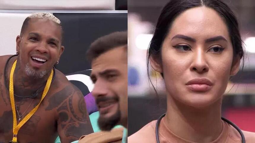 Rodriguinho e Nizam sorrindo de Isabelle no quarto do líder do BBB 24