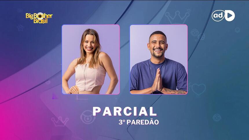 Beatriz e Pizane na arte de parcial da enquete do 3º paredão do BBB 24