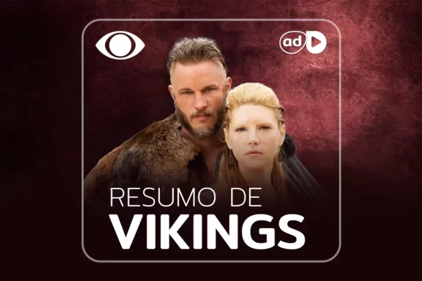 Protagonistas da série Vikings, exibida na Band, na arte do resumo dos episódios