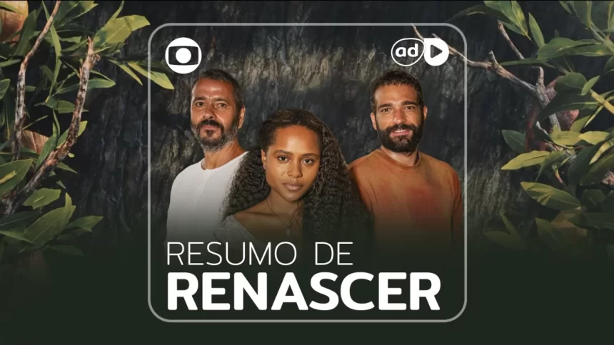 Protagonistas da novela Renascer na arte de divulgação do resumo