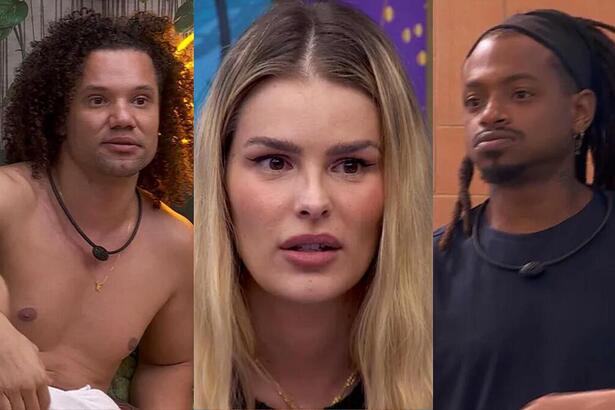 Yasmin, Maycon e Lucas Luigi em uma montagem no BBB 24