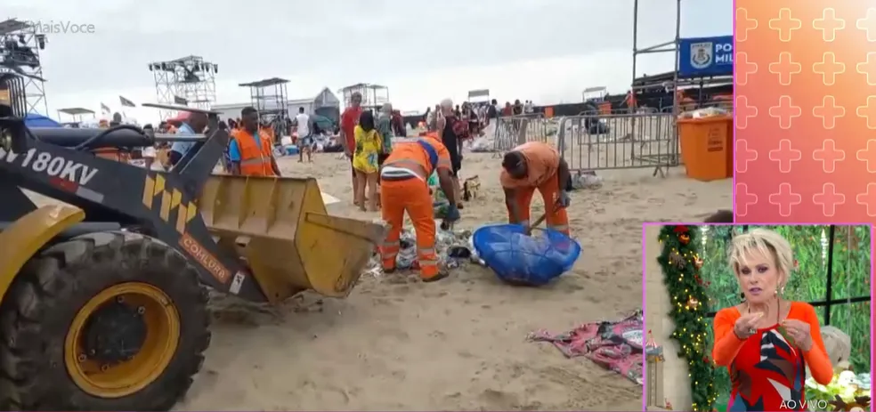 Mais Você mostrou o trabalho dos garis após o Réveillon em Copacabana e Ana Maria Braga revoltada na tela 