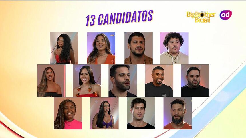 Montagem com os 13 candidatos a vaga do BBB 24