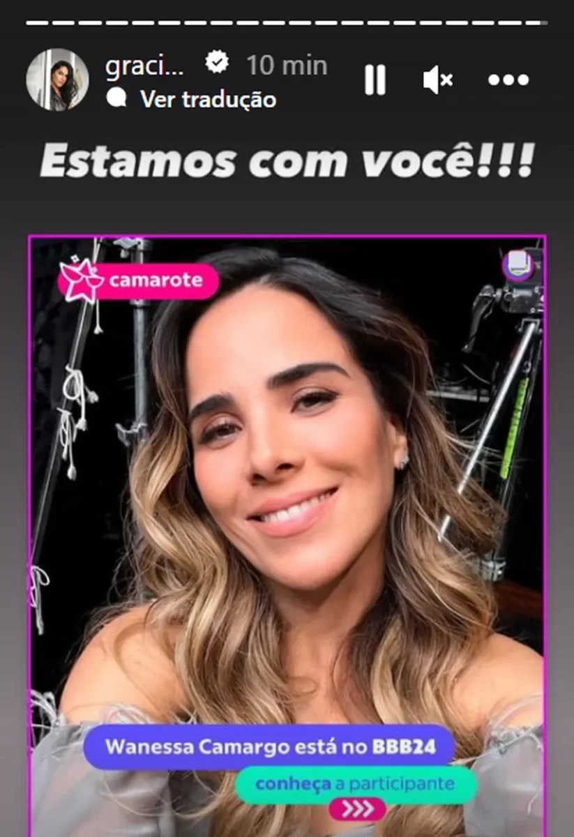 Print dos stories de Graciele Lacerda declarando torcida para Wanessa Camargo no BBB 24