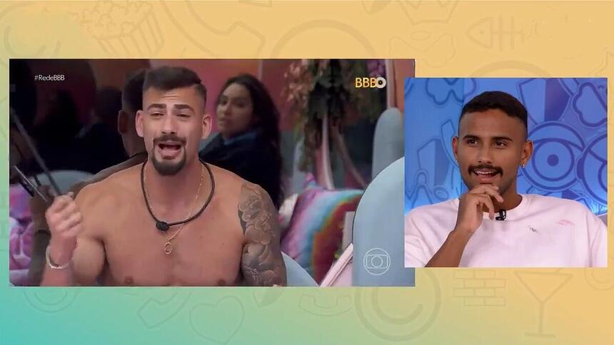 Lucaz Pizane de boca aberta assiste ao vídeo de Nizam conversando com Vanessa