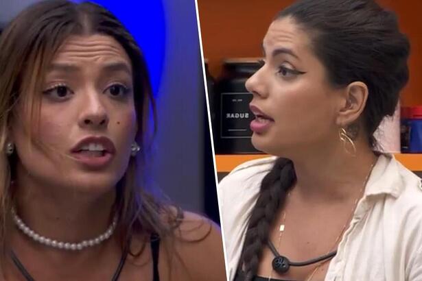 Beatriz e Fernanda em montagem com trechos da treta no BBB 24