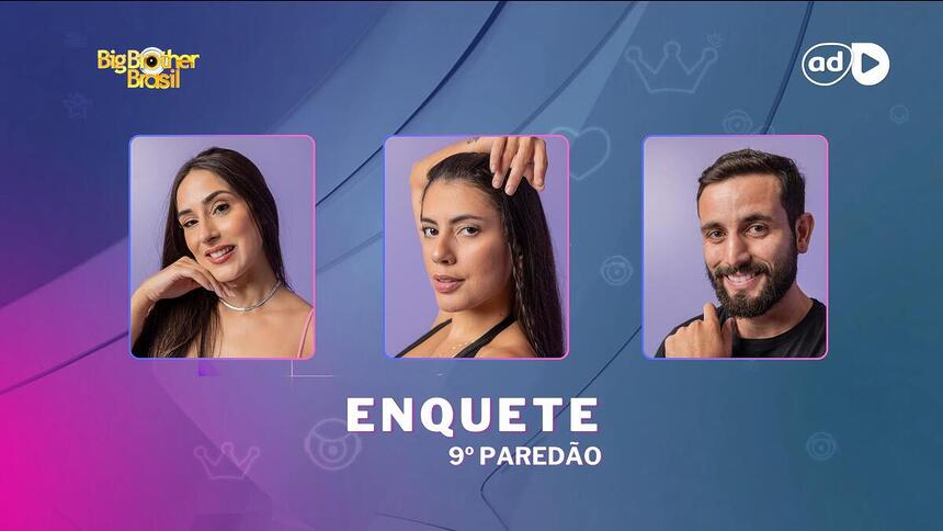 Deniziane, Fernanda e Matteus na arte da enquete do 9º Paredão do BBB 24