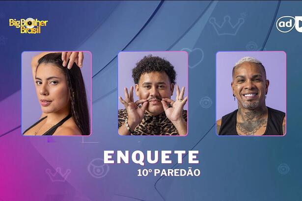 Fernanda, Lucas Henrique e Rodriguinho na arte da enquete do 10º Paredão do BBB 24