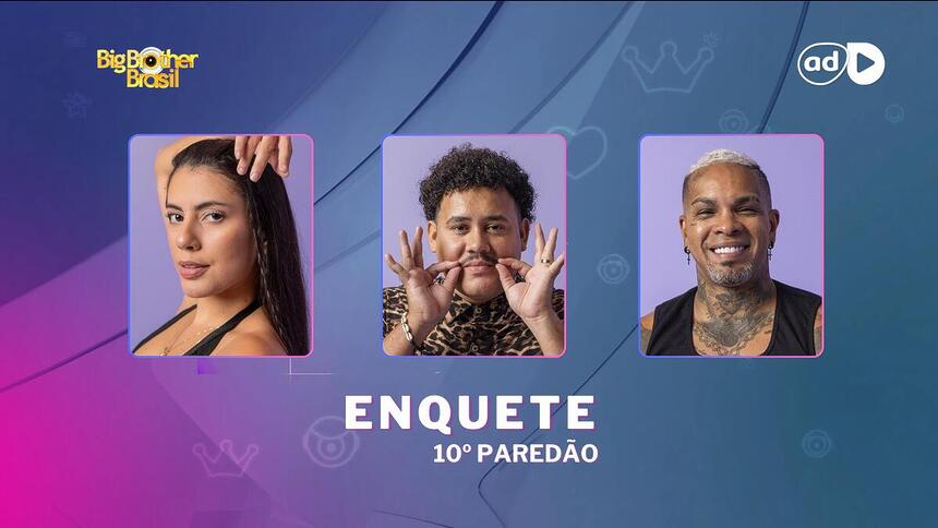 Fernanda, Lucas Henrique e Rodriguinho na arte da enquete do 10º Paredão do BBB 24