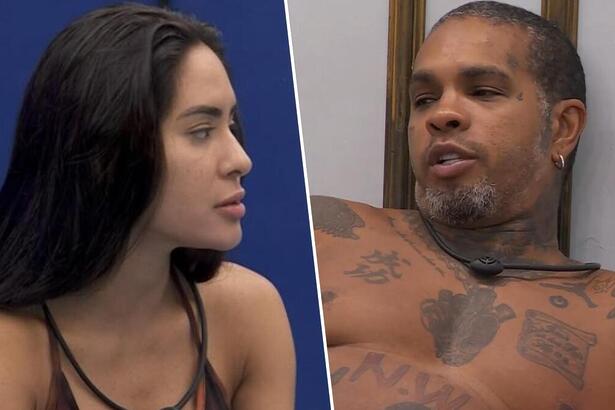 Isabelle e Rodriguinho em uma montagem no BBB 24