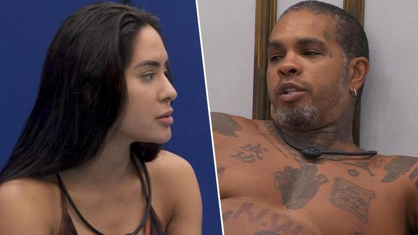 Isabelle e Rodriguinho em uma montagem no BBB 24