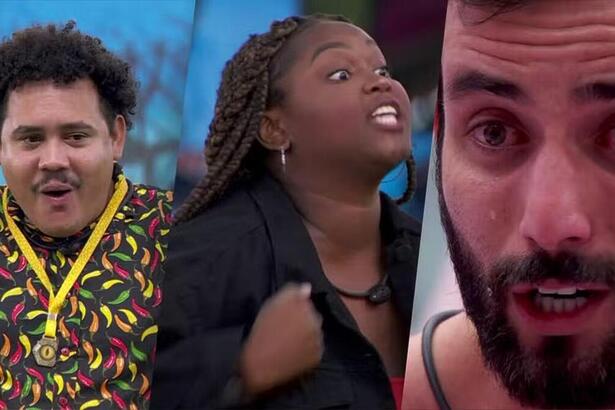 Lucas, Raquele e Matteus em uma montagem no resumo da madrugada no BBB 24