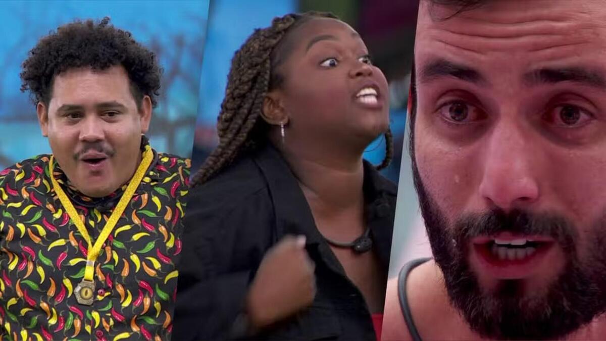 Lucas, Raquele e Matteus em uma montagem no resumo da madrugada no BBB 24
