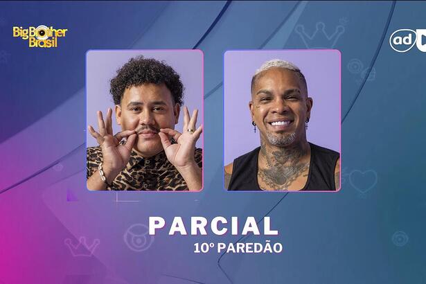 Lucas e Rodriguinho na na arte de parcial da enquete do 10º paredão do BBB 24