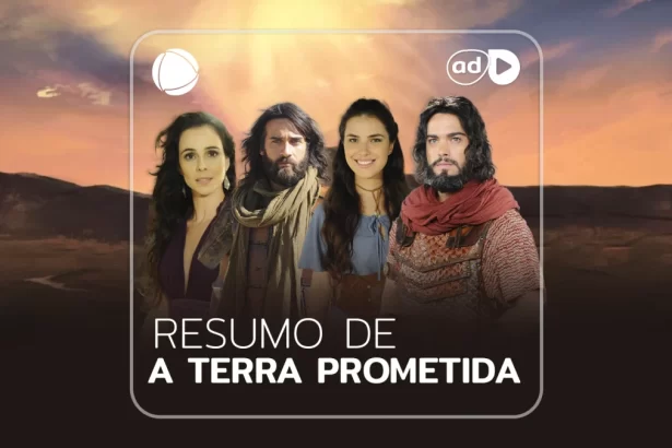 Arte do resumo da novela A Terra Prometida