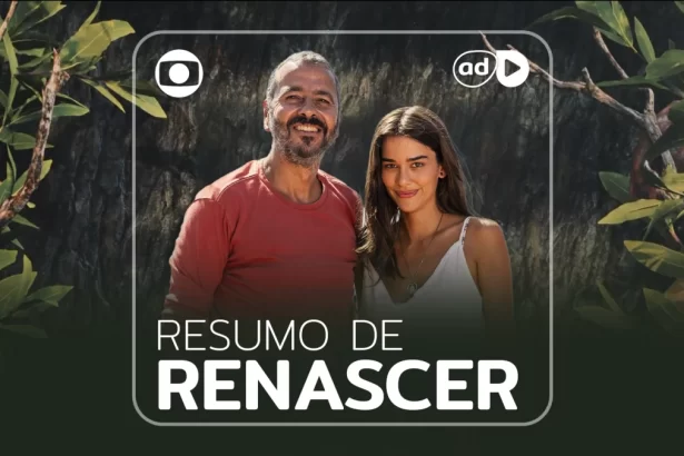 Protagonistas da novela Renascer na arte de divulgação do resumo