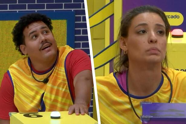 Lucas Henrique e Beatriz em uma montagem na Prova do Líder do BBB 24