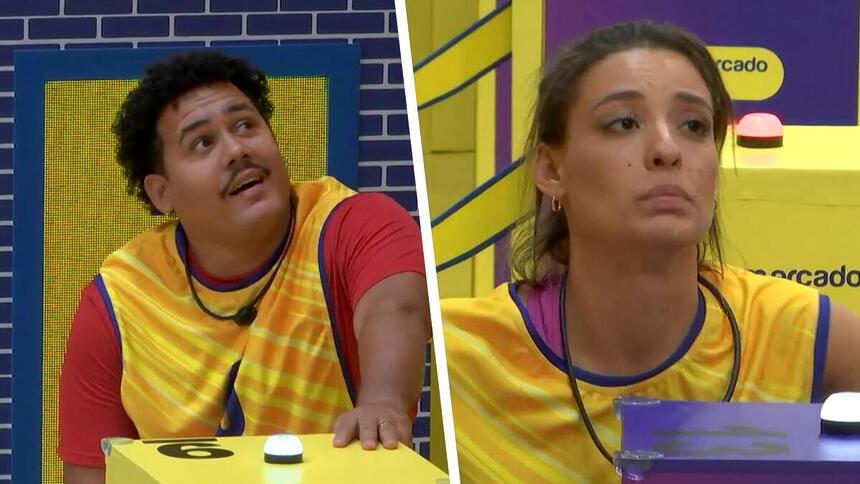 Lucas Henrique e Beatriz em uma montagem na Prova do Líder do BBB 24