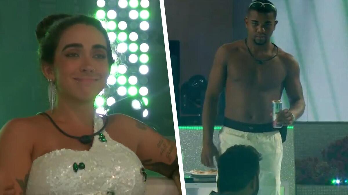 Giovanna sorrir para Davi na Festa do BBB 24