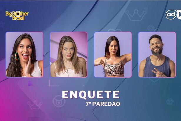 Alane, Beatriz, Isabelle e Juninho na arte da enquete do 7º Paredão do BBB 24