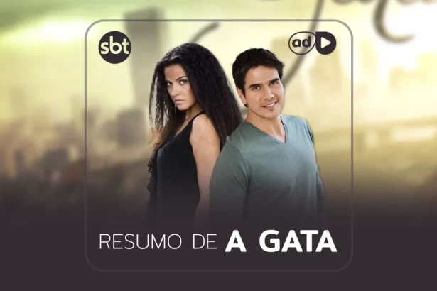 Arte de divulgação do resumo da novela A Gata exibida no SBT