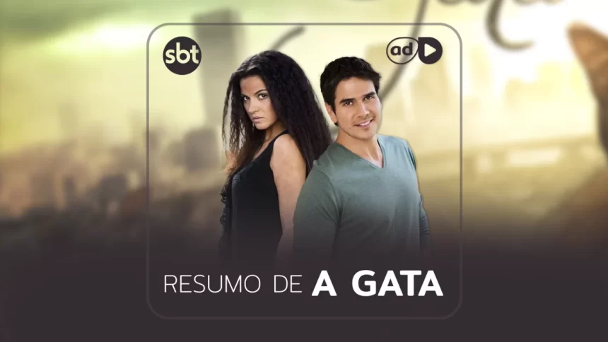 Arte de divulgação do resumo da novela A Gata exibida no SBT