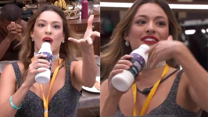 Beatriz fazendo propaganda na cozinha do BBB 24