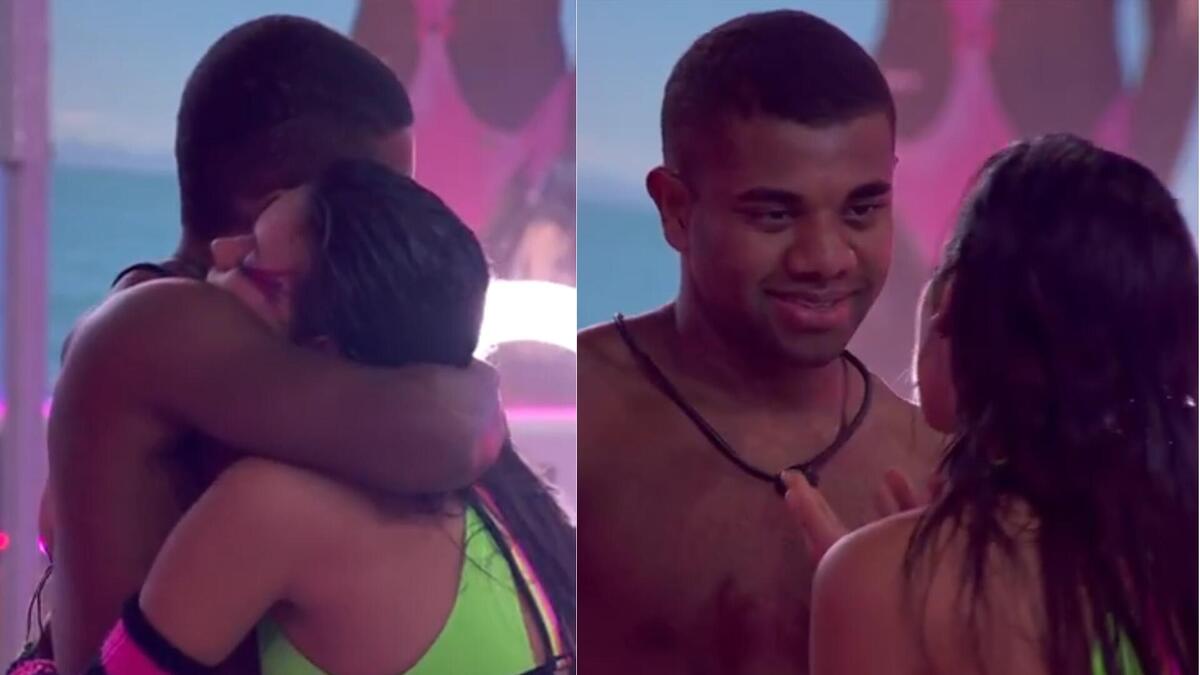Davi e Alane em uma montagem na pista de dança da festa do BBB 24