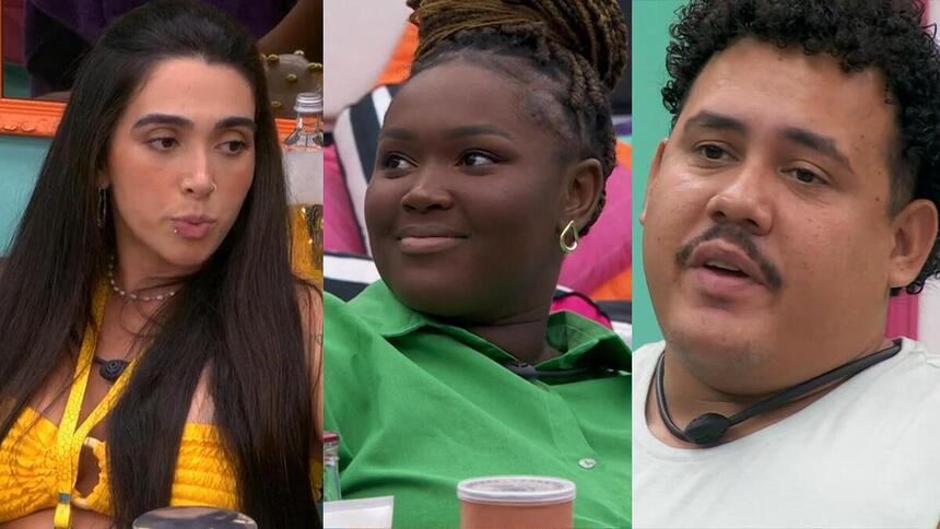 Giovanna, Raquele e Lucas em uma montagem no BBB 24