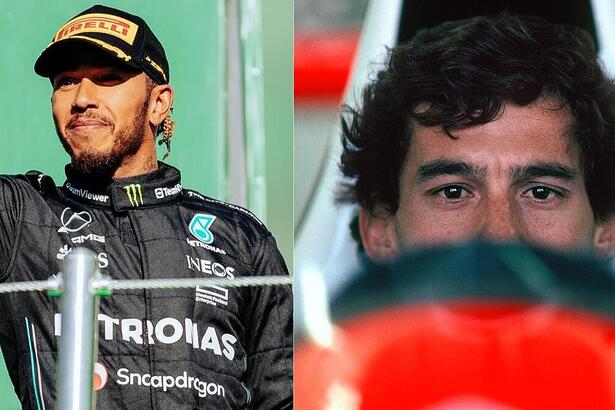 Lewis Hamilton e Ayrton Senna em uma montagem