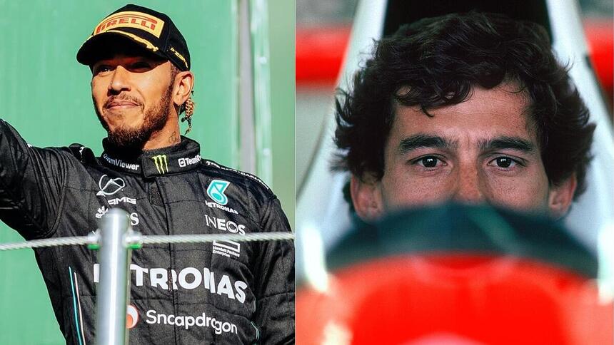 Lewis Hamilton e Ayrton Senna em uma montagem