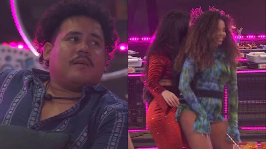 Lucas suspirando ao ver Giovanna e Pitel dançando no BBB 24