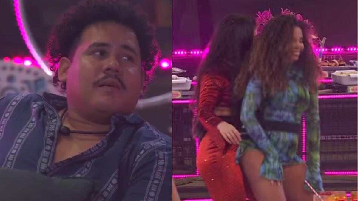Lucas suspirando ao ver Giovanna e Pitel dançando no BBB 24