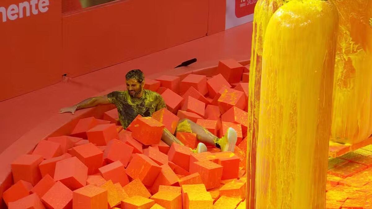 Matteus após cair e ser eliminado da Prova do Líder no BBB