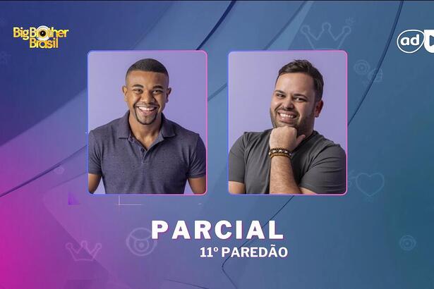 Davi e Michel na na arte de parcial da enquete do 11º paredão do BBB 24