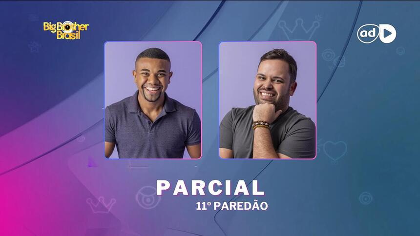 Davi e Michel na na arte de parcial da enquete do 11º paredão do BBB 24