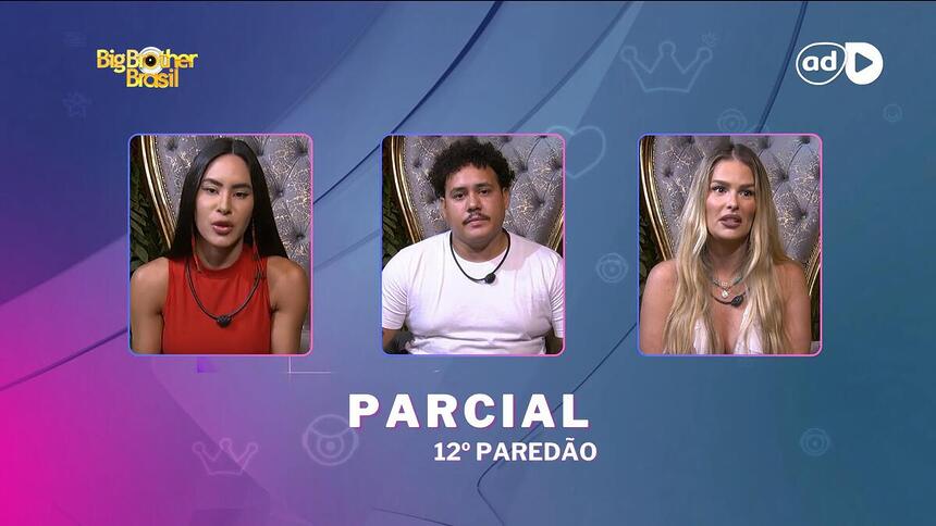 Isabelle, Lucas Henrique e Yasmin Brune na arte de parcial do 12º do Paredão