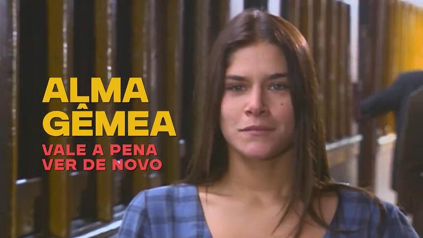 Serena em cena da novela Alma Gêmea na chamada das novidades da TV Globo